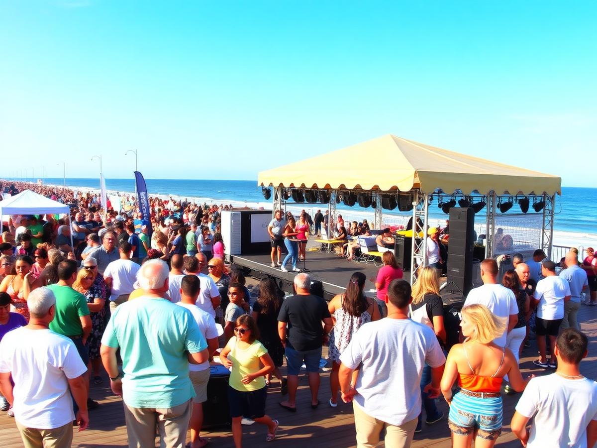 Jersey Shore boardwalk festival crowd at a live music stage