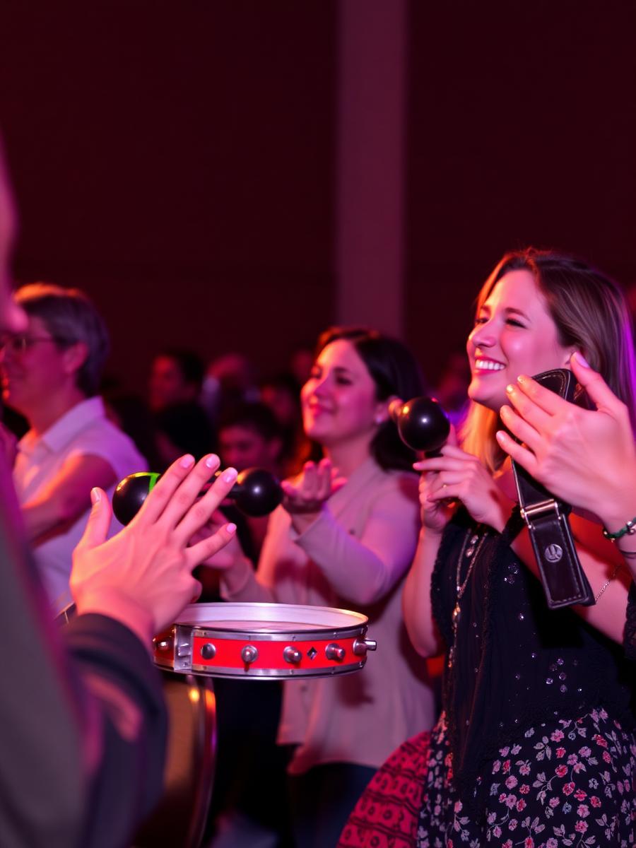 Guests shaking tambourines along with the music